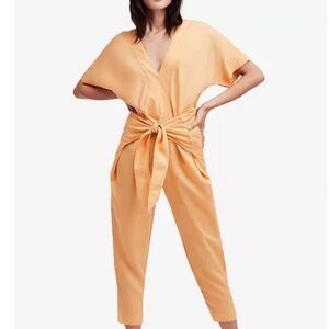 Free People Peach Tie-Waist Jumpsuit